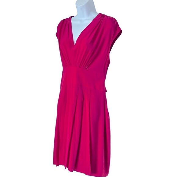 Lil For Anthropologie Pink Draped 100% Silk pleated A Line Smocked Back Dress L - Picture 2 of 13